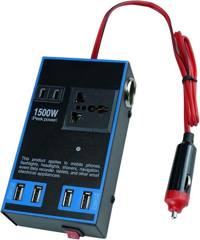 1500W Car Power Inverter | 12V/24V to 110V/220V DC to AC Converter
