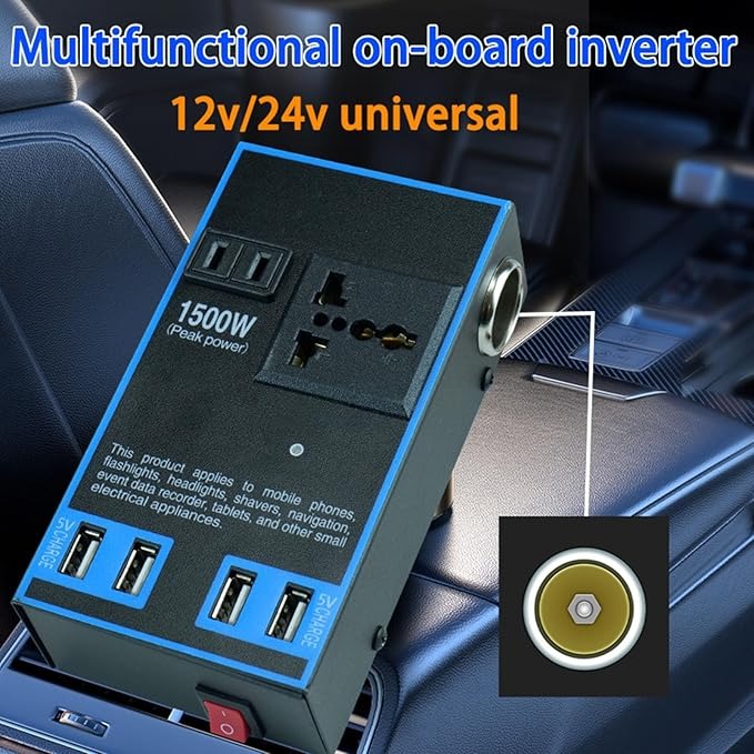 1500W Car Power Inverter | 12V/24V to 110V/220V DC to AC Converter
