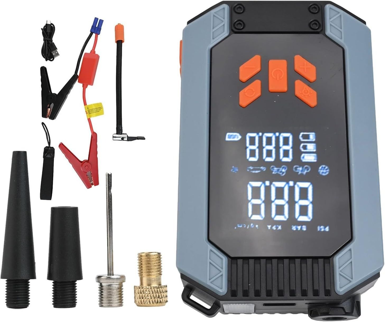 Car Jump Starter with Air Pump LCD Display Close Up View